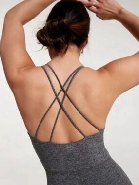 *NWT* CALIA Women's Lustralux Smog Gray BodySuit Size M Dbl Criss Cross Straps